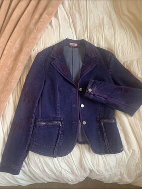 Purple Embroidered Western Denim Jacket